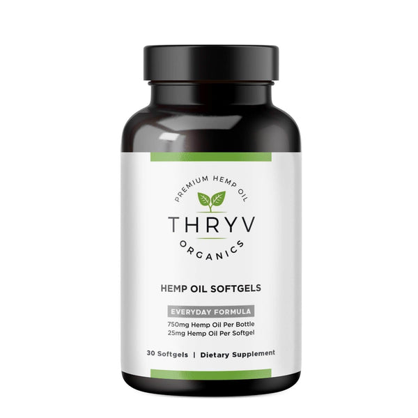 This is an image of Thryv Organics Everyday Formula 750mg Hemp Oil Soft Gels