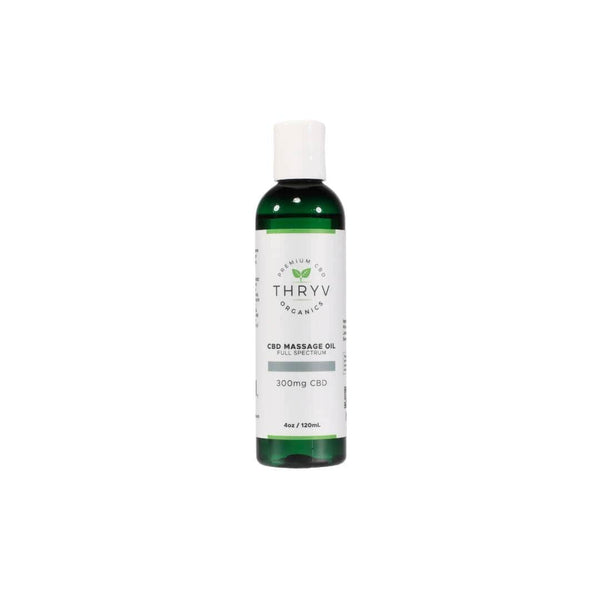 Thryv Organics Hemp-Infused Full Spectrum Massage Oil in green bottle